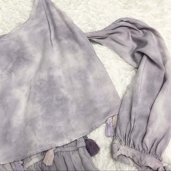 AE Purple Cold Shoulder Tie Dye Tassel Romper Sz S - Picture 5 of 11